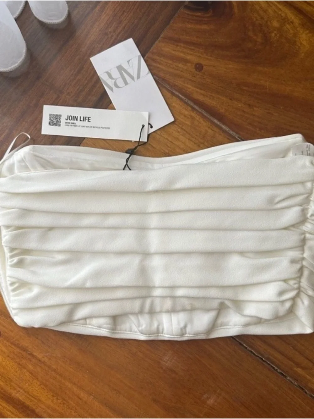 Zara NWT Strapless Cream White Rouched Minimalist Top - Picture 3 of 4